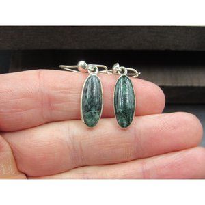 Sterling Silver Green Stone With Dark Shades Earrings Vintage Wedding Engagement